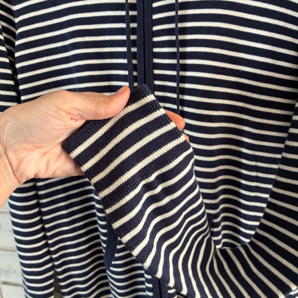 Charter Club Weekend Navy White Striped Full Zip Knit Hoodie Sweater Medium - Picture 8 of 10